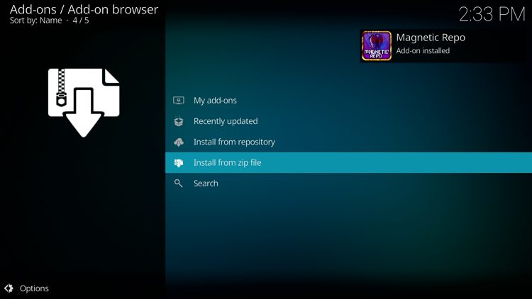 Wait for the "Magnetic Repo Add-on installed" message to appear