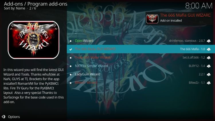 The wizard add-on installed message will now display in the upper right-hand corner.