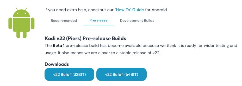 Kodi 22 Piers Beta 1 Download Links