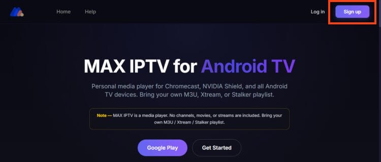 visit max iptv official website and click sign up