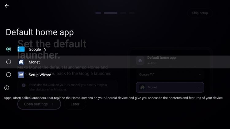 choose monet as default launcher