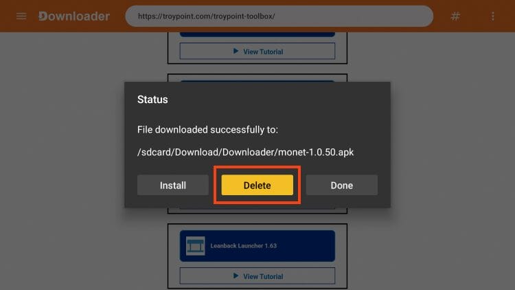 click delete