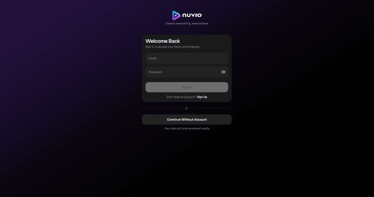launch nuvio and sigin in with your account