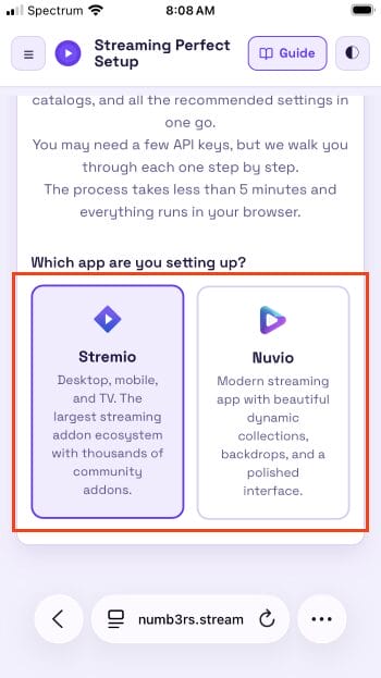select the app you wish to setup