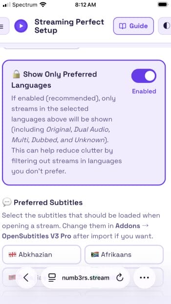 choose show only preferred languages