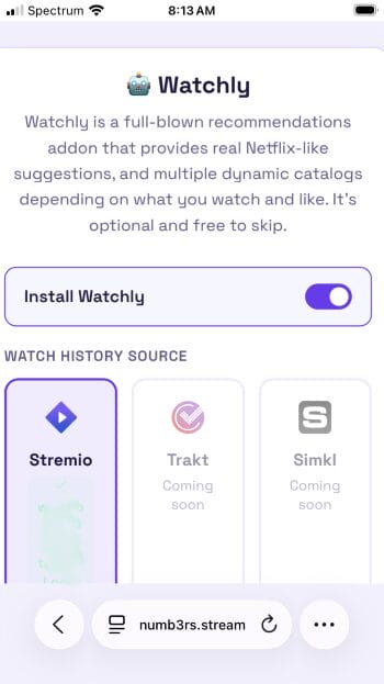 click toggle to install watchly