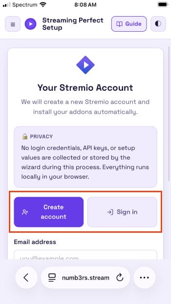 choose sign in or sign up
