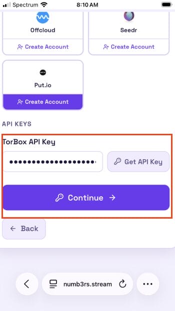add your api key and click continue