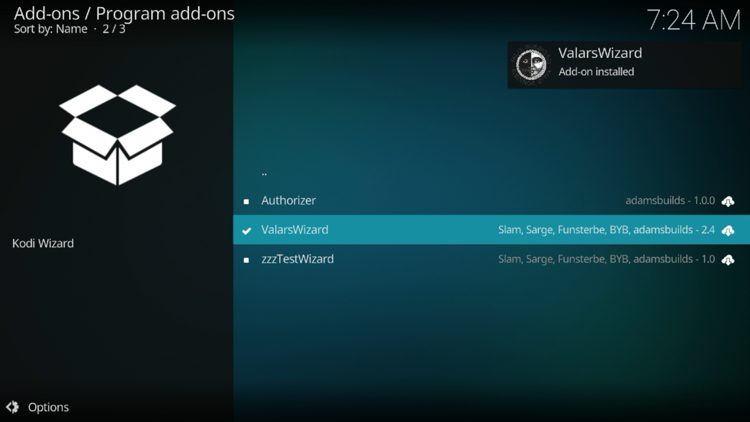 The wizard add-on installed message will now display in the upper right-hand corner.