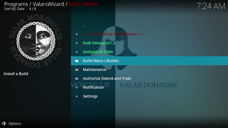 Select Build Menu.