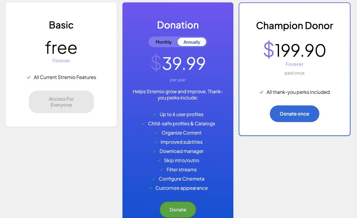 Stremio Donation Tiers