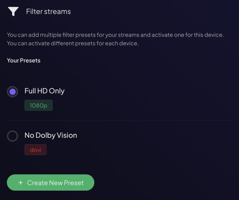 Filter Streams Feature