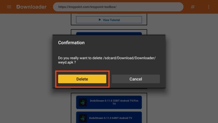 click delete again