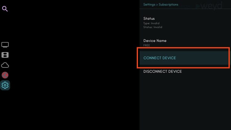 click connect device to authorize weyd subscription
