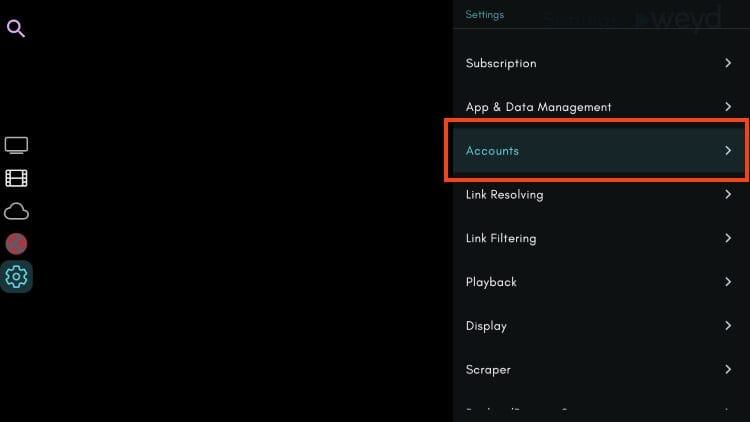 click accounts to authorize debrid in weyd apk