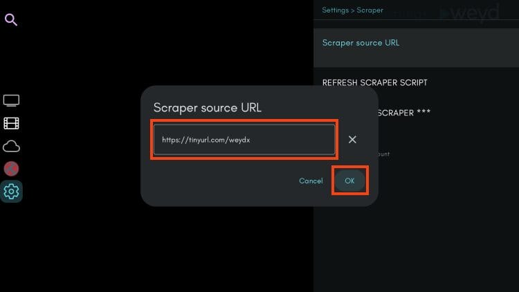 input weyd scraper url and click ok