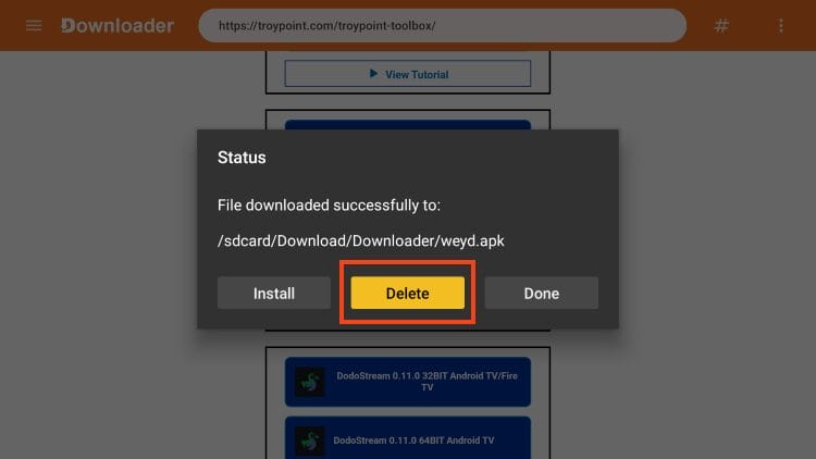 click delete