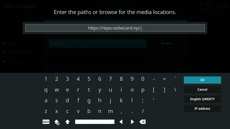 Type the following URL exactly how it is listed here – https://repo.redwizard.xyz and click OK.