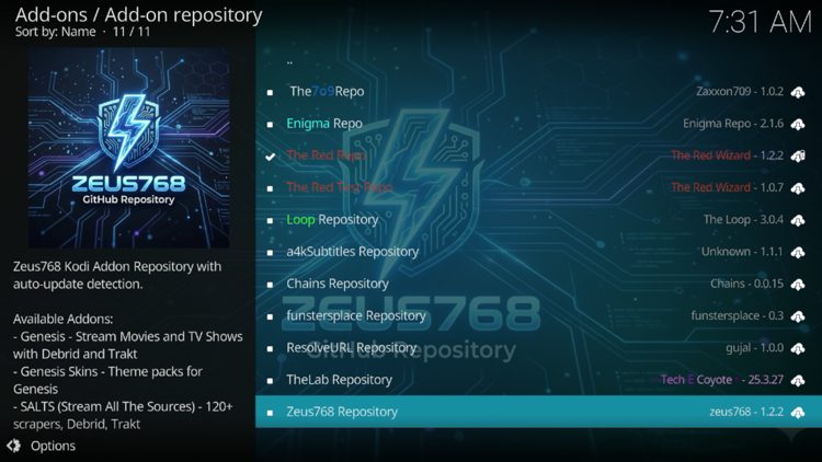 Select the Zeus768 Repository