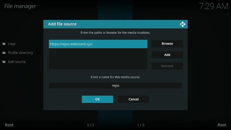 Type "repo" or any other name you would like to identify this source as and click OK