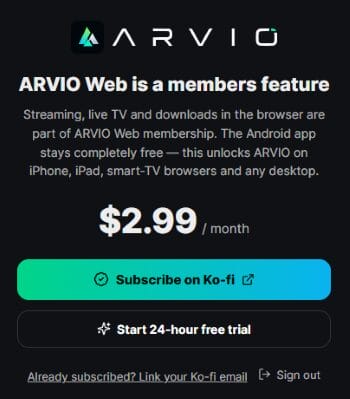 Arvio Web feature
