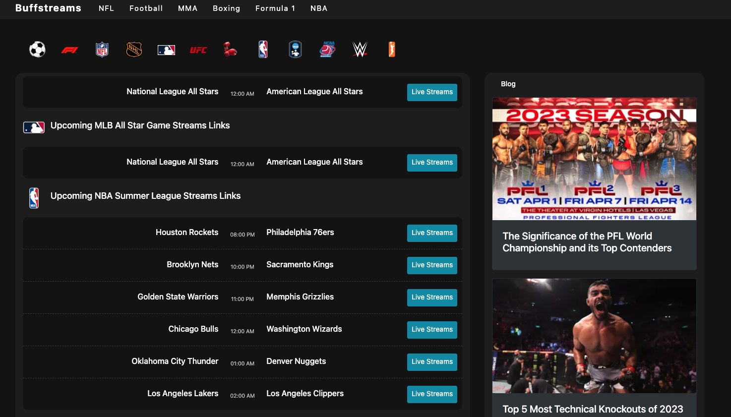 Buffstreams ir Website