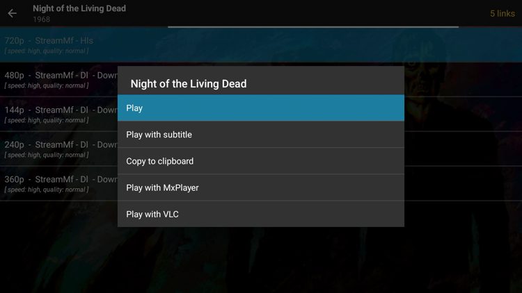 Choose any movie or TV show and click on a streaming link. Then click Play from this list of playback options.