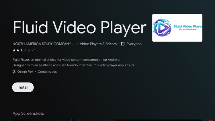 You will be redirected to Google Play to install the Fluid Video Player. Click Install.