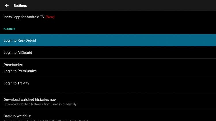 Then locate your preferred debrid service. We are pairing Real-Debrid in this example.