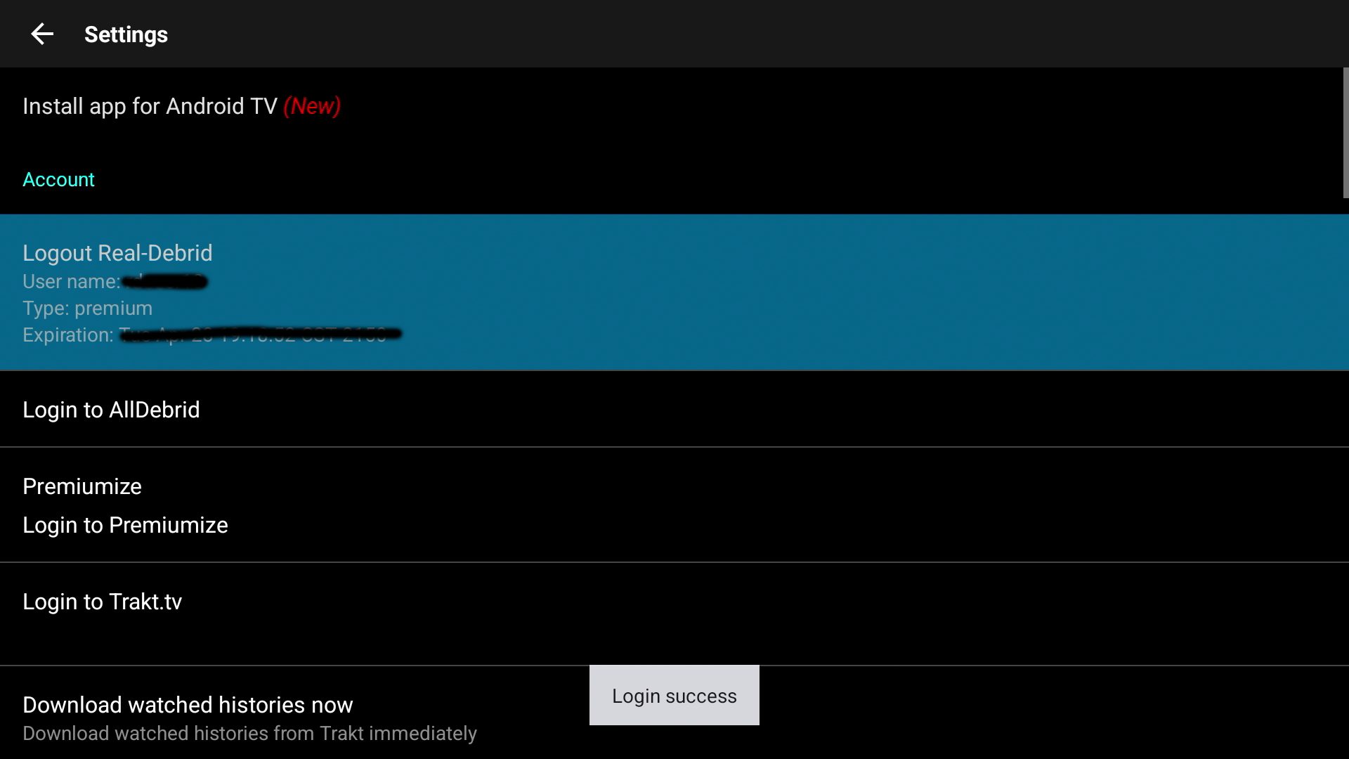 You should then receive a 'Login success' message with your account credentials showing.
