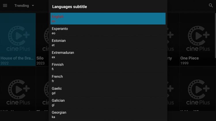 When the app launches you will be asked to choose your subtitle language.