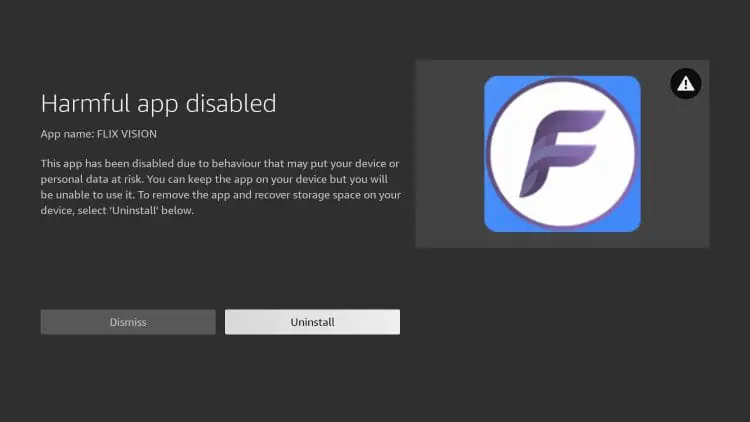 Fire TV Harmful App Disabled Message