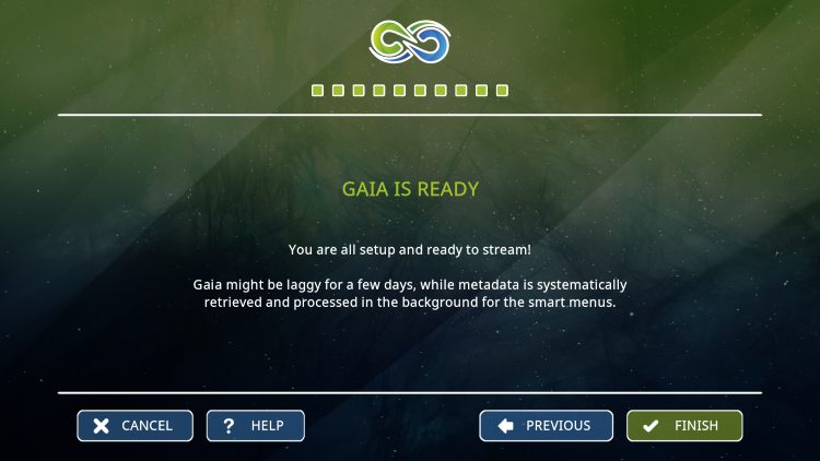 gaia kodi addon is ready message