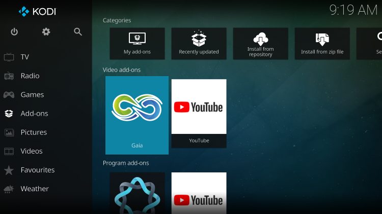 open gaia kodi again