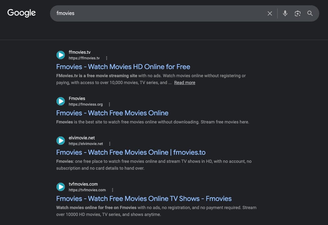 Google Search Results of FMovies