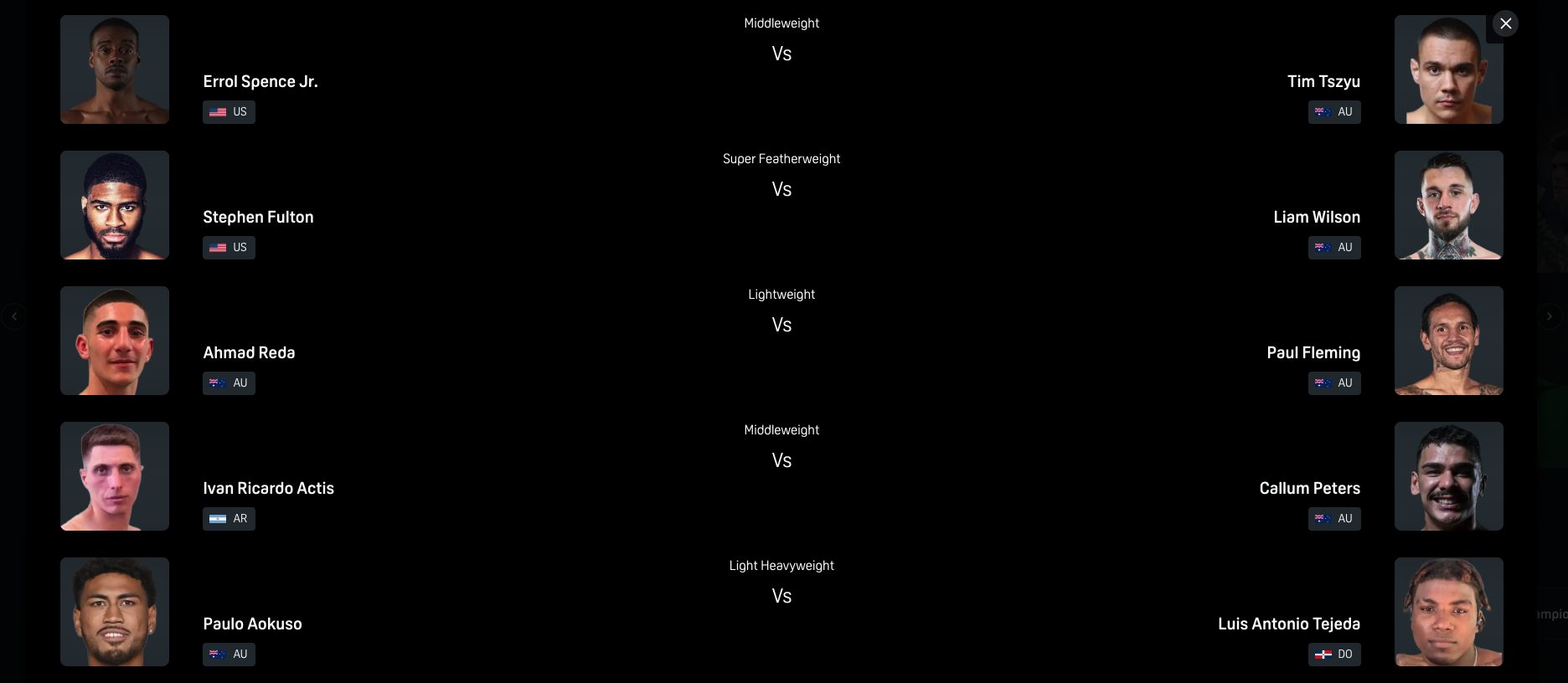 Event Fight Card
