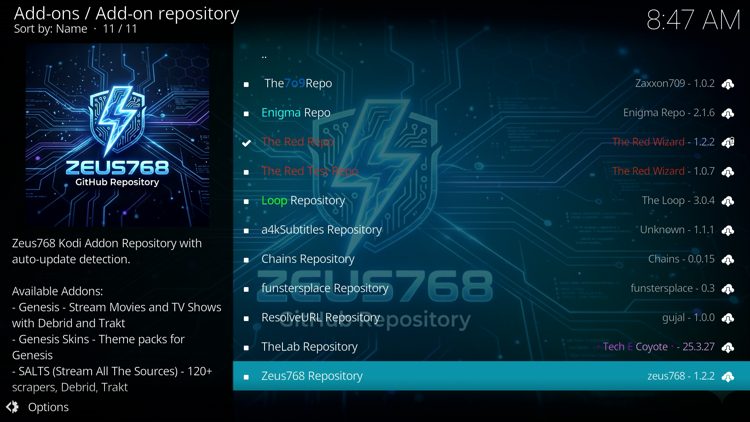Select the Zeus768 Repository