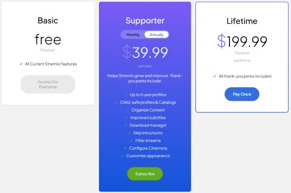 Install Stremio - Supporters Plans