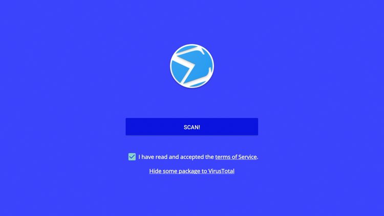 You have successfully installed VirusTotal on your device! We can now scan applications so click Scan to get started.