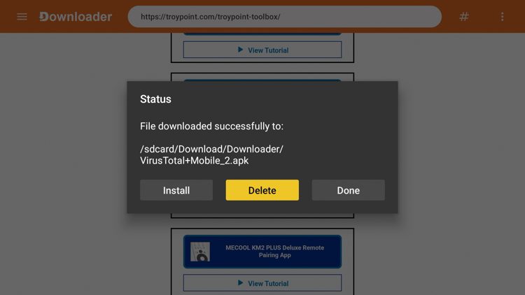 Click Delete. This will remove the installation file.