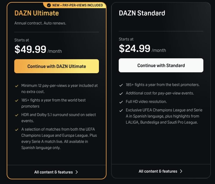 DAZN Pricing
