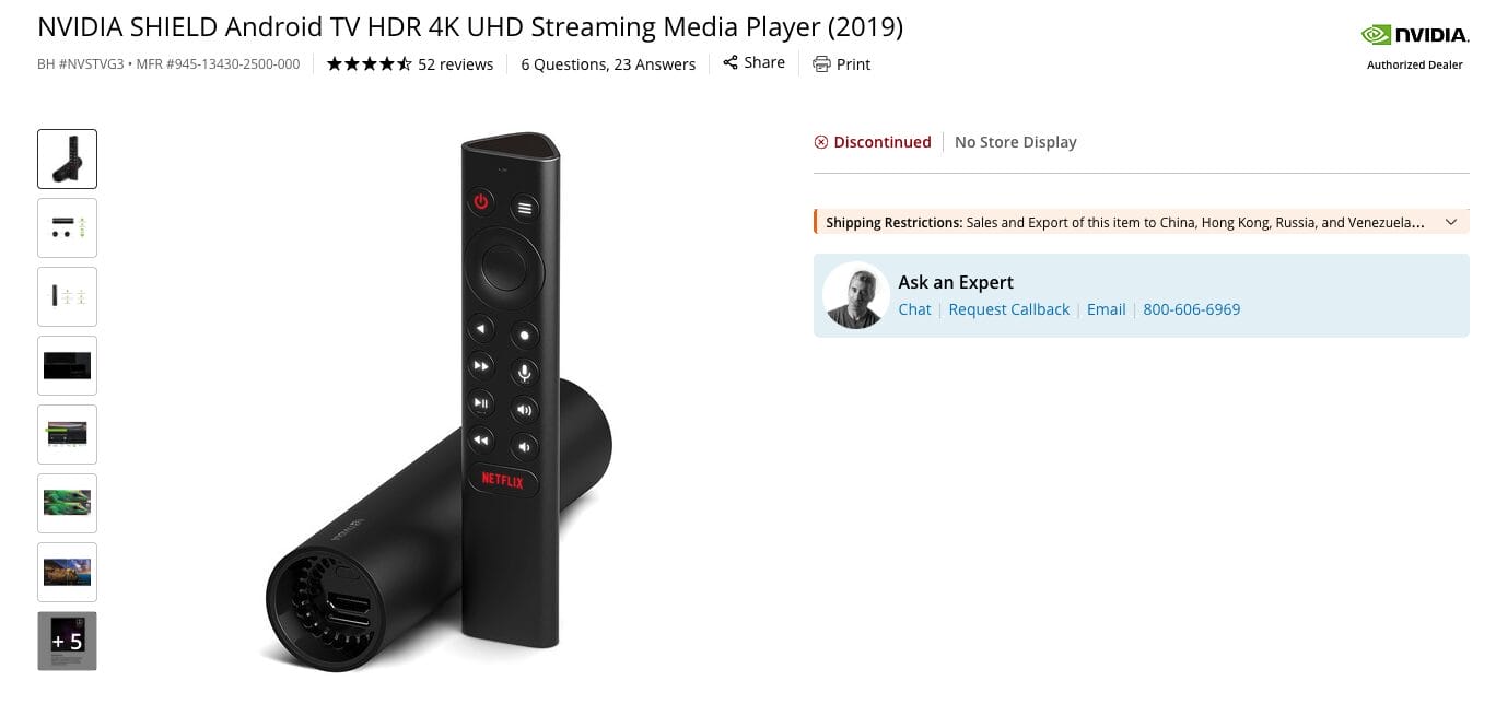 NVIDIA Shield TV 'Discontinued' on B&H Website