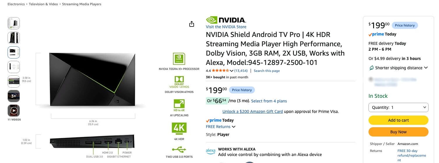 NVIDIA Shield TV Pro on Amazon