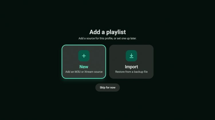 Then click New on the Add a playlist screen.