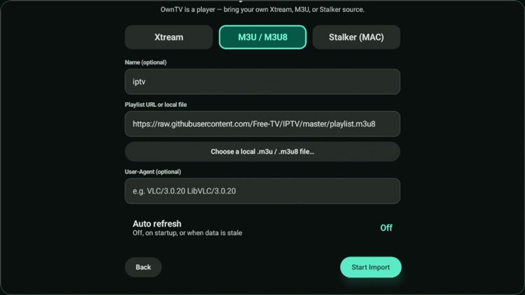 Enter the name and URL and then click Start Import.