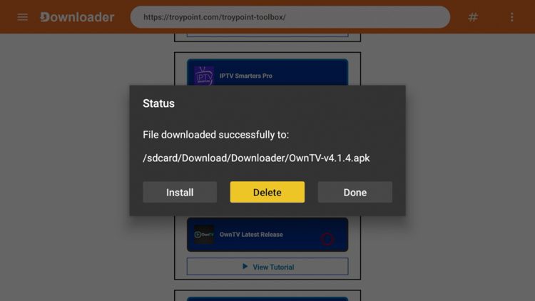 Click Delete to delete the installation file.
