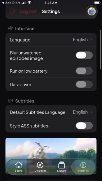 interface settings within reelo