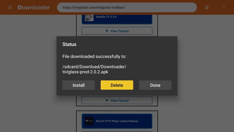 Click Delete to delete the installation file.