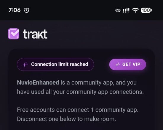 Trakt connection limit message