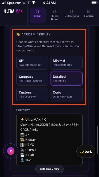 select your stream display